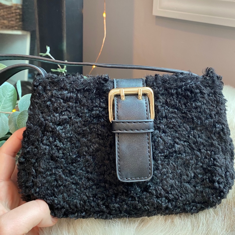 Adorable Faux Fur Black Purse